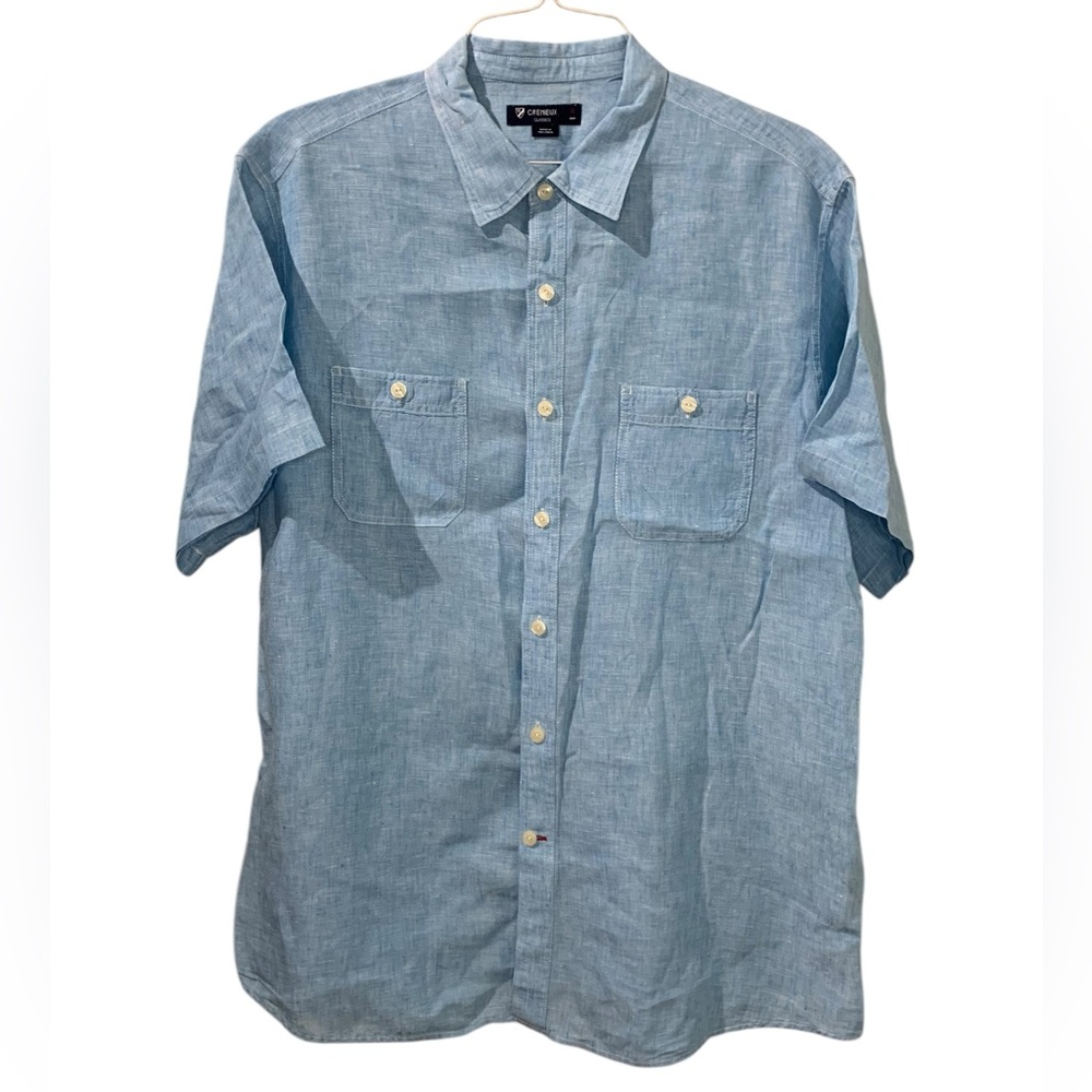 Daniel Cremieux Mens Shirt XL Blue Linen Button Down Short Sleeve Tailored EUC